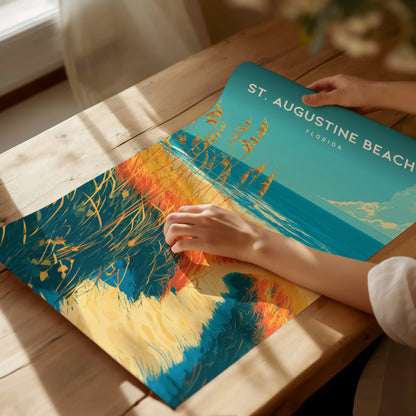 St. Augustine Beach, Florida Poster | Sun-Kissed Shores & Pier Wall Art — giclée print detail on matte paper