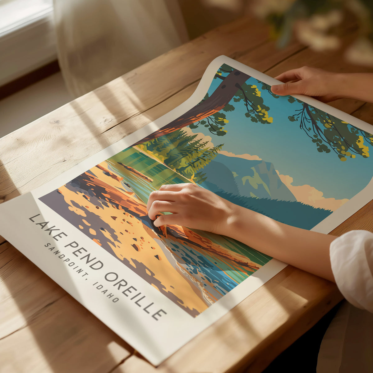 Lake Pend Oreille Matte Border Poster | Sandpoint, Idaho Destination Print — giclée print detail on matte paper