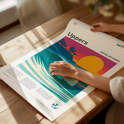 Uppers, Trestles Poster | Golden Hour Barrel Surf Wall Art — giclée print detail on matte paper