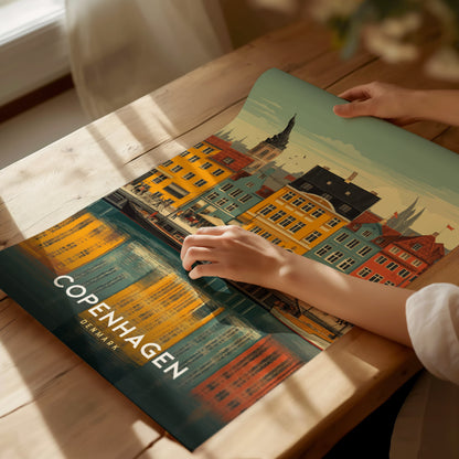 Copenhagen Denmark Poster | Nyhavn Harbor Wall Art | Framed or Unframed
