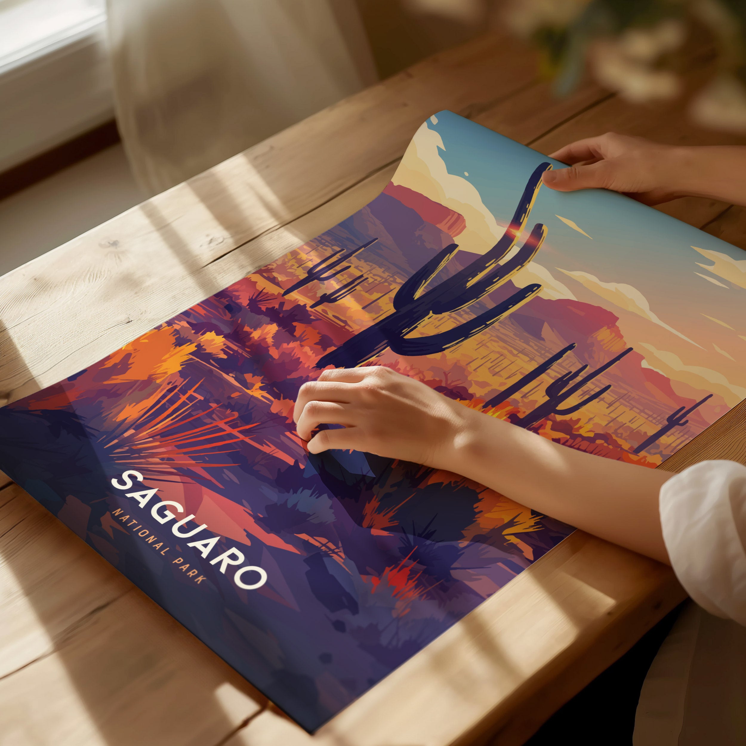 NATIONAL EDGE DAY 2000 シルクスクリーンポスター Saguaro National Park Poster | Arizona Desert Art | Sonoran Cacti