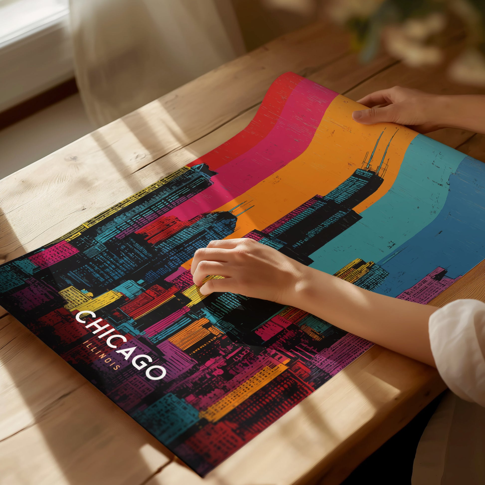 Chicago Skyline Pop Art Poster | Warhol Style Illinois Travel Print | Framed or Unframed