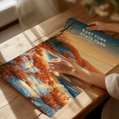 East Fork State Park, Ohio Poster | Lakeside Serenity & Rolling Hills Wall Art — giclée print detail on matte paper