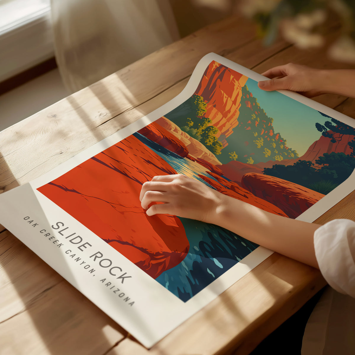 Slide Rock Matte Border Poster | Oak Creek Canyon, Arizona Travel Wall Art — giclée print detail on matte paper