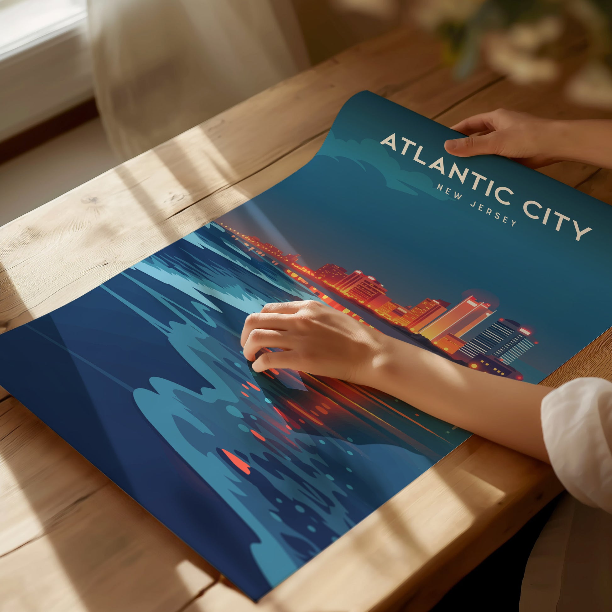 Atlantic City, New Jersey Poster | Boardwalk & Steel Pier Coastal Wall Art — giclée print detail on matte paper
