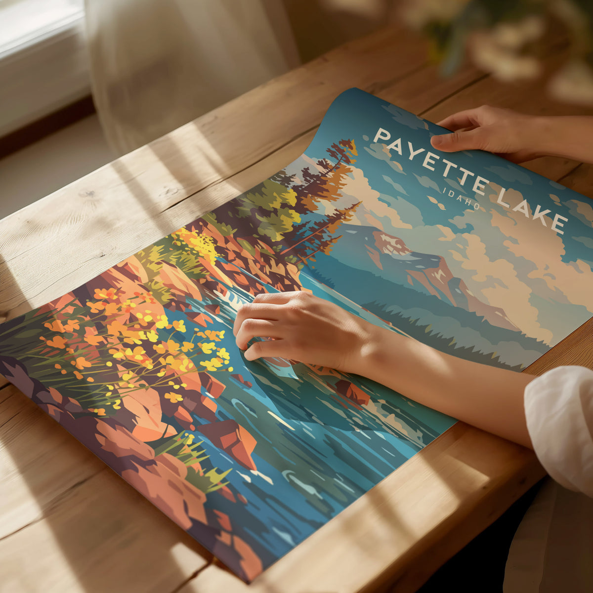 Payette Lake, Idaho Poster | Mountain Lake Destination Print Wall Art — giclée print detail on matte paper