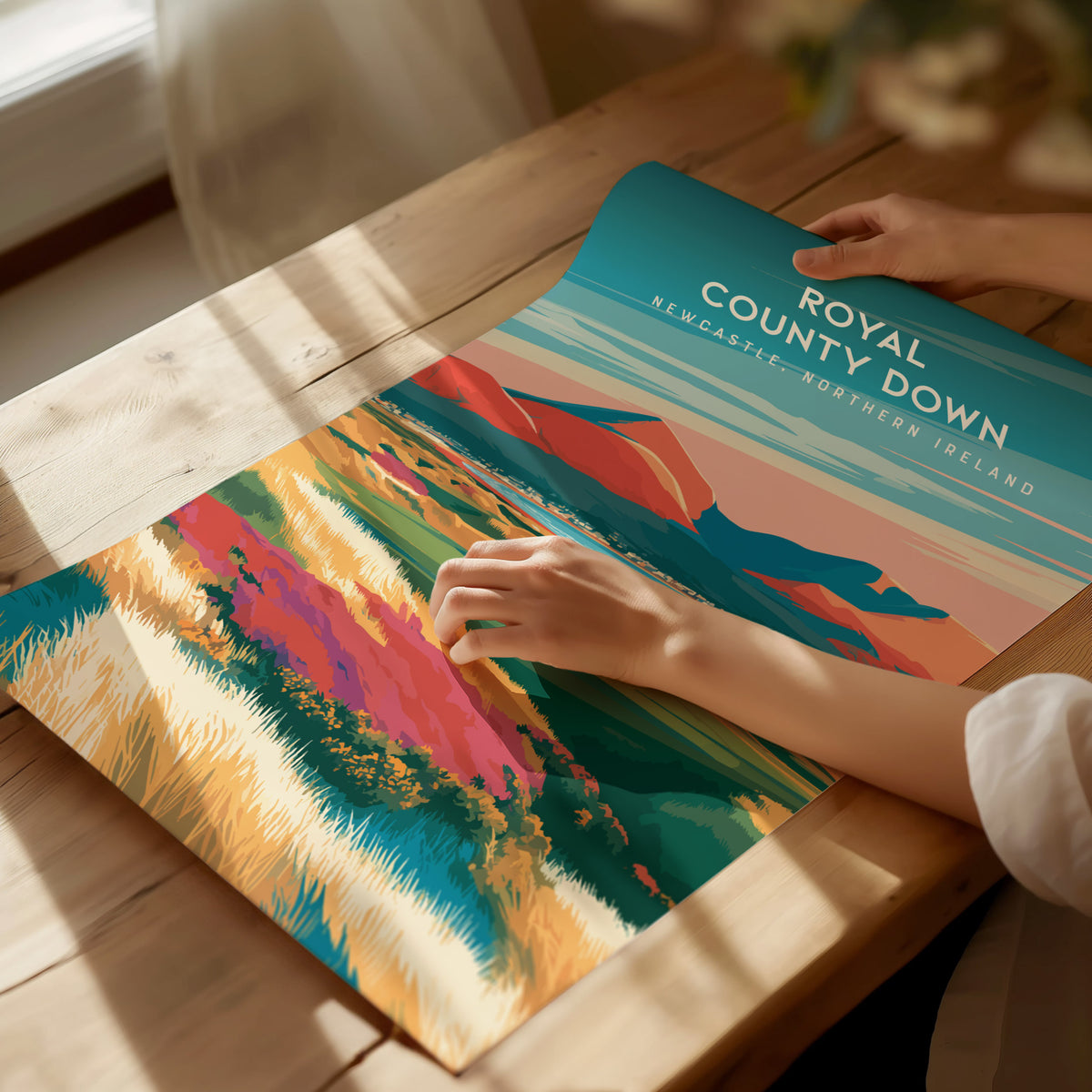 Royal County Down, Newcastle, Northern Ireland Poster | Country Club Decor Golfer Gift Wall Art — giclée print detail on matt