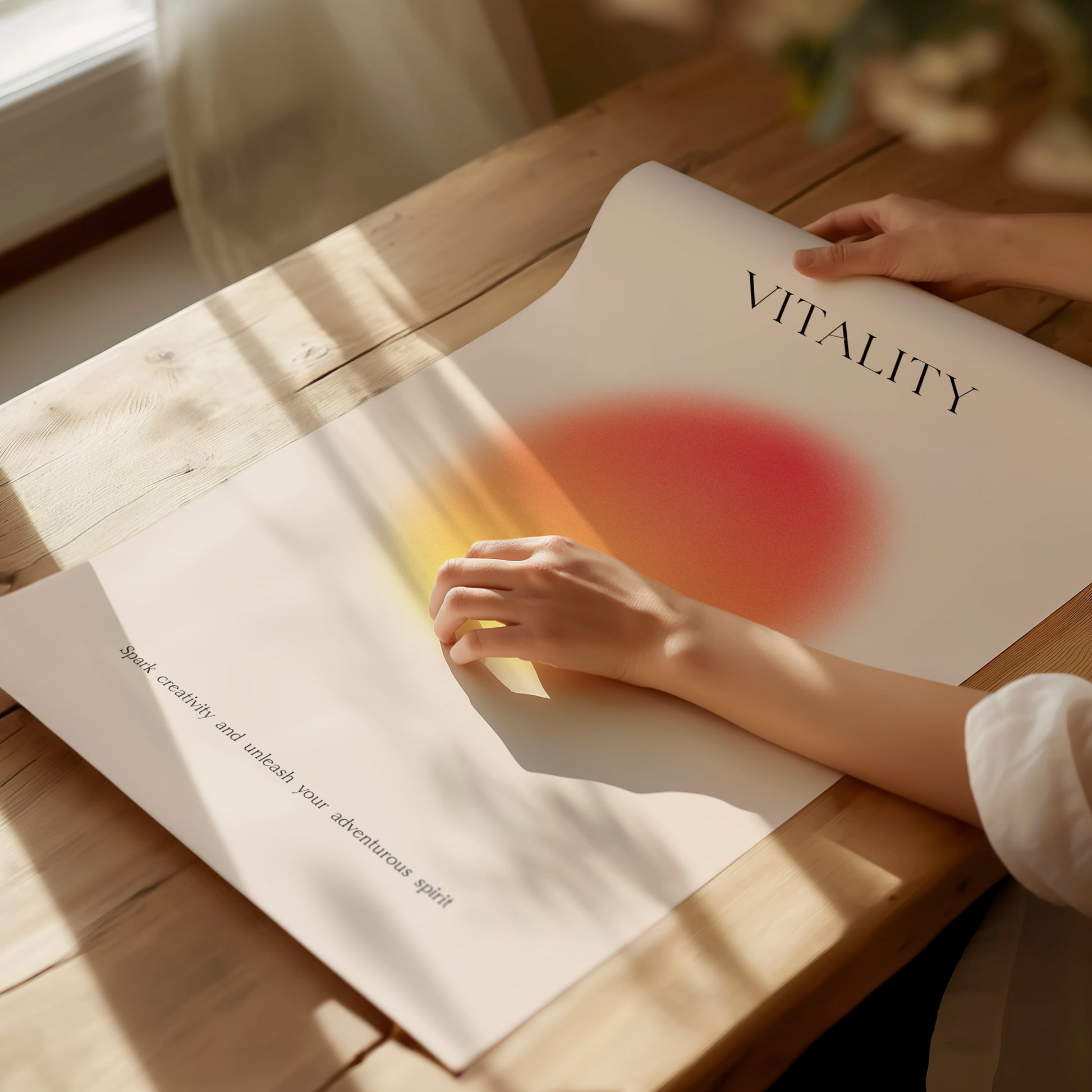 Minimalist aura artwork with a radiant circular gradient transitioning from yellow to pink, presented as uplifting wall decor.