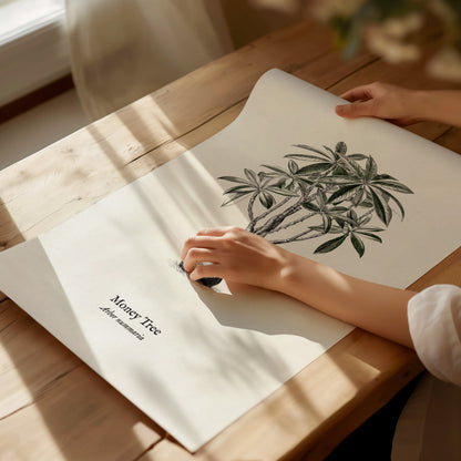 Money Tree Poster | Arbor Nummaria Pen and Ink Print — Vintage Botanical Illustration Wall Art — giclée print detail on matte