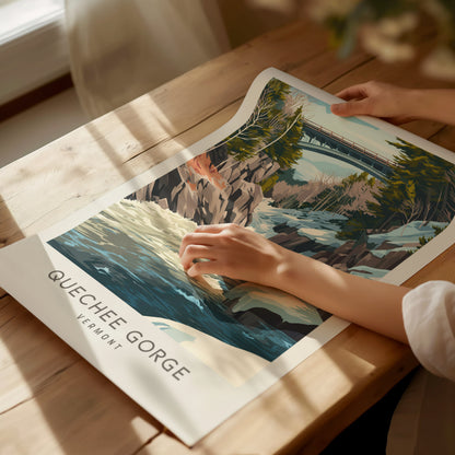 Quechee Gorge Matte Border Poster | Vermont Destination Print Travel Wall Art — giclée print detail on matte paper