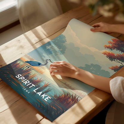 Spirit Lake, Iowa Poster | Lakeside Serenity Destination Print Wall Art — giclée print detail on matte paper
