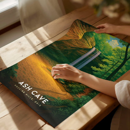Ash Cave Hocking Hills Poster | Ohio Waterfall Nature Trail Wall Art