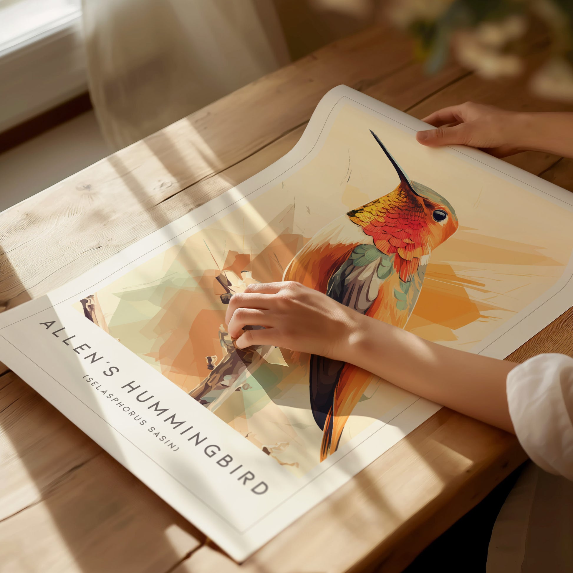 Allen's Hummingbird Poster | Jeweled Garden Pollinator Fine Wall Art — giclée print detail on matte paper