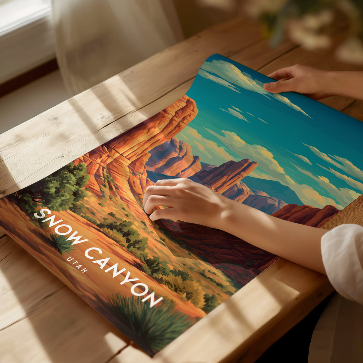 Snow Canyon, Utah Poster | Red Rock Desert Destination Print Wall Art — giclée print detail on matte paper