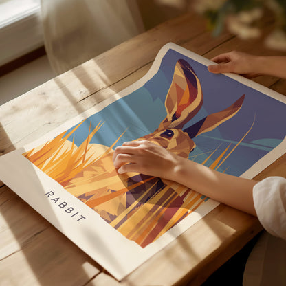 Rabbit, Wildlife Poster | Meadow Wildflower Countryside Wall Art — giclée print detail on matte paper