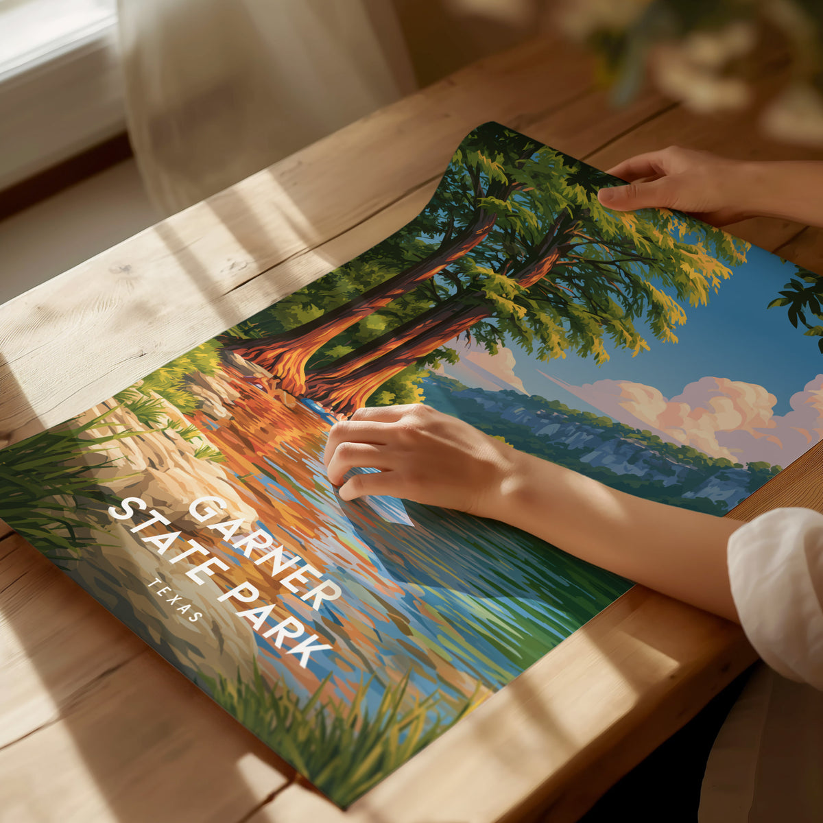 Garner State Park, Texas Poster | Hill Country River Destination Print Wall Art — giclée print detail on matte paper