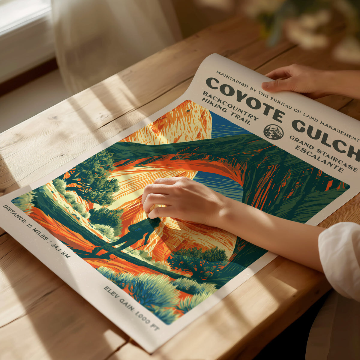 Coyote Gulch, Grand Staircase-Escalante Poster | Hiker Gift | Backcountry Trail Wall Art — giclée print detail on matte paper