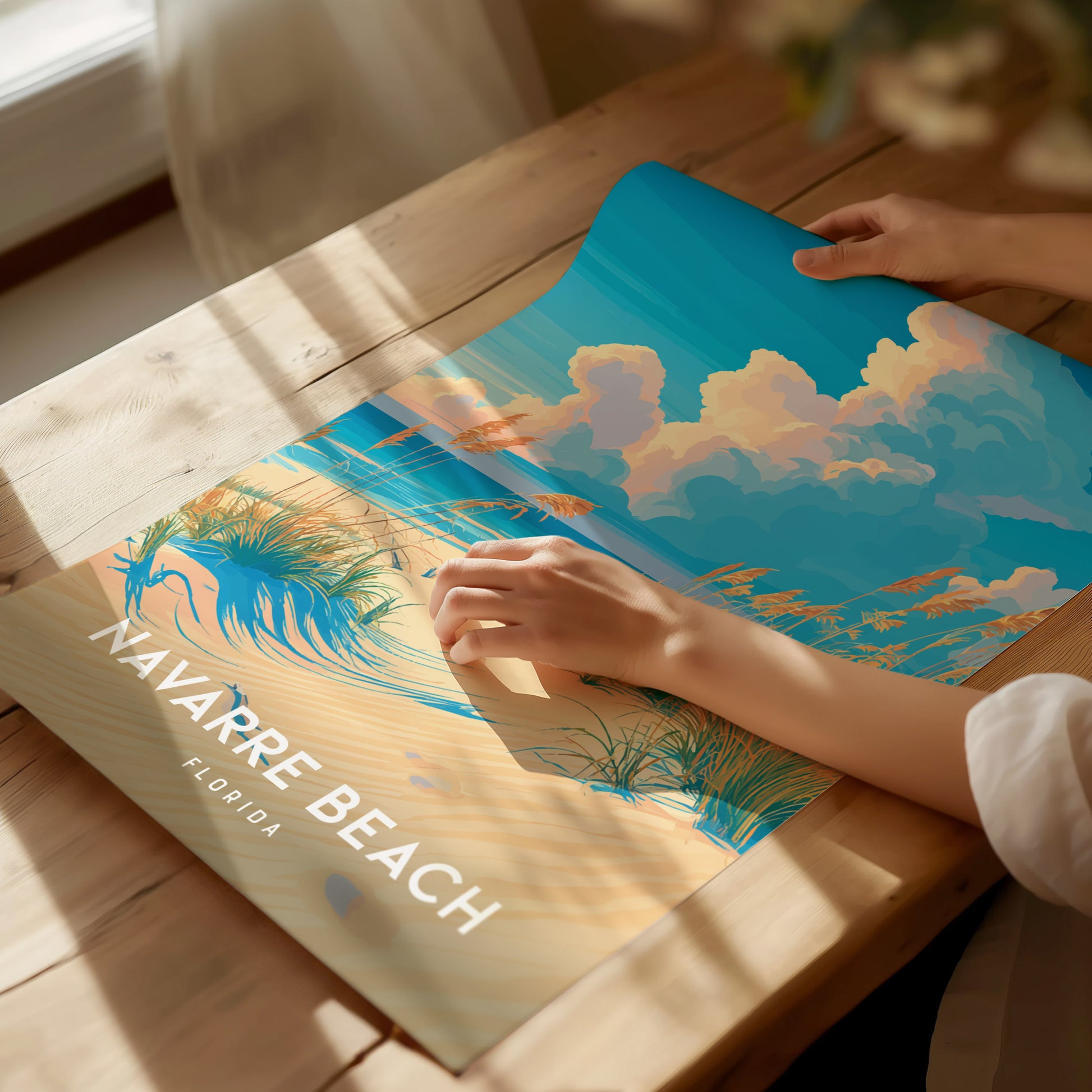 Navarre Beach, Florida Poster | Sugar-White Shores & Emerald Waters Wall Art — giclée print detail on matte paper
