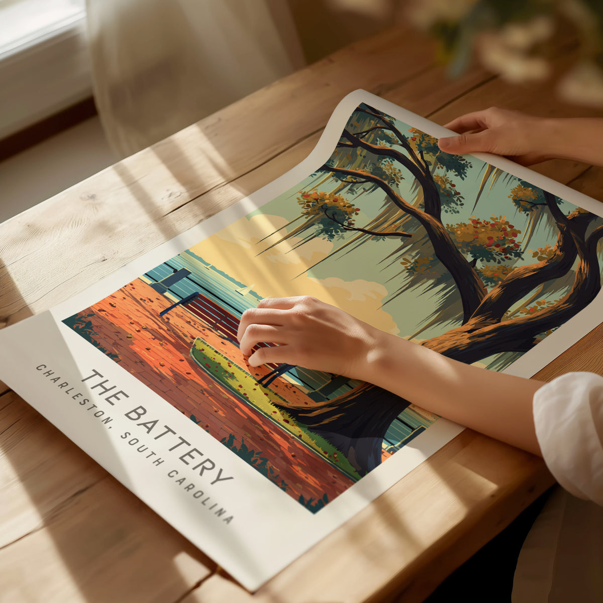 The Battery Matte Border Poster | Charleston, South Carolina Coastal Beach Decor — giclée print detail on matte paper