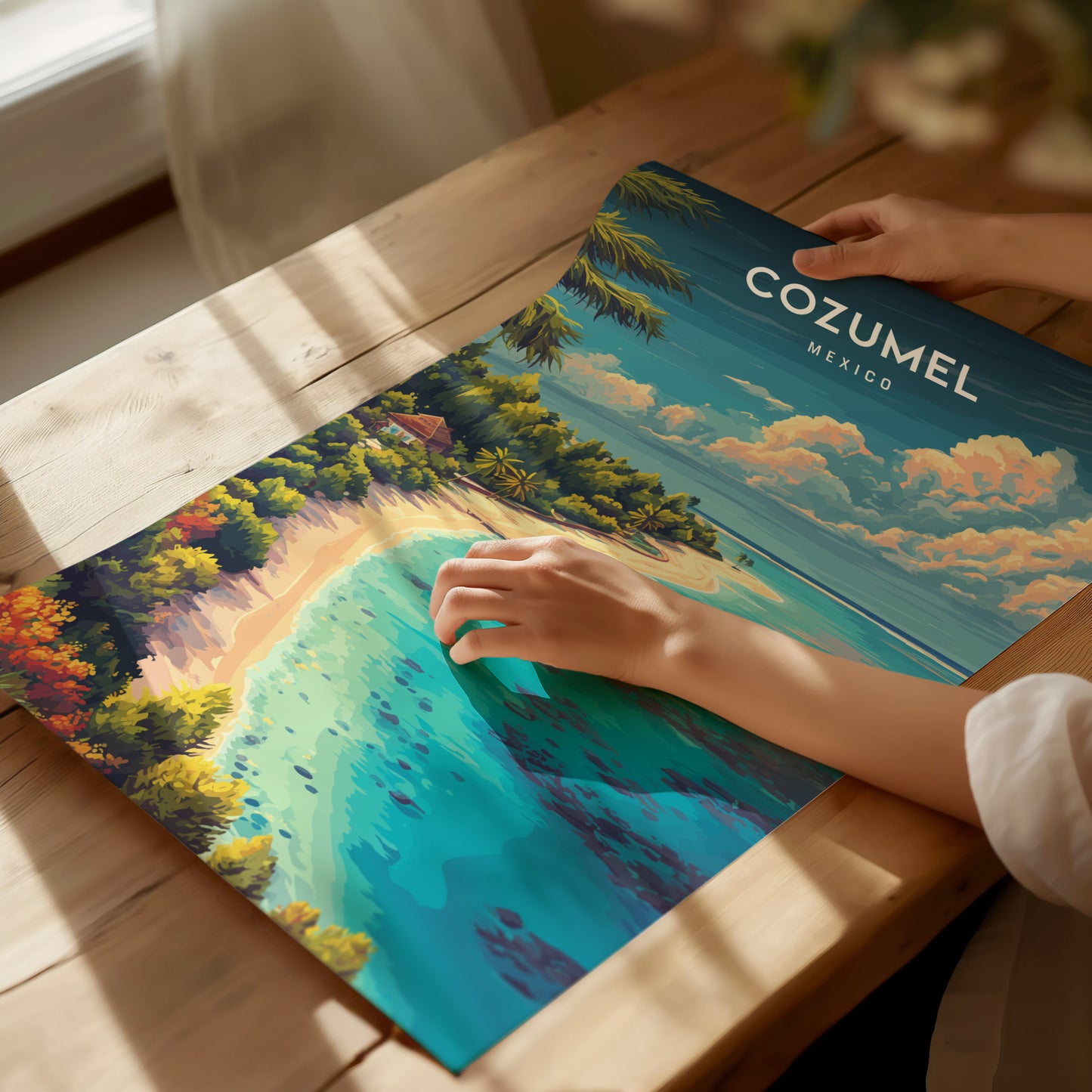 Cozumel, Mexico Poster | Caribbean Island Travel Gift Wall Art — giclée print detail on matte paper