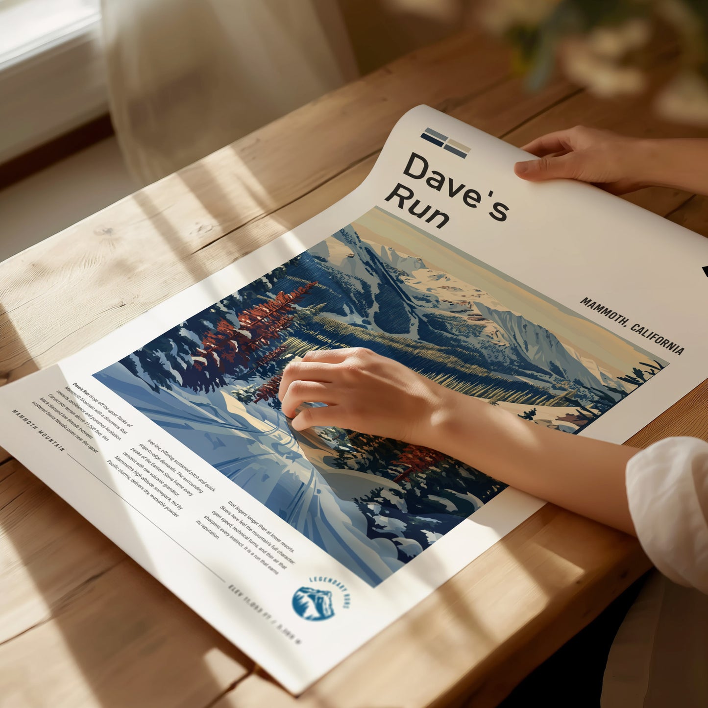Dave's Run, Mammoth, California Poster | Ski Lodge Decor Mountain Wall Art — giclée print detail on matte paper