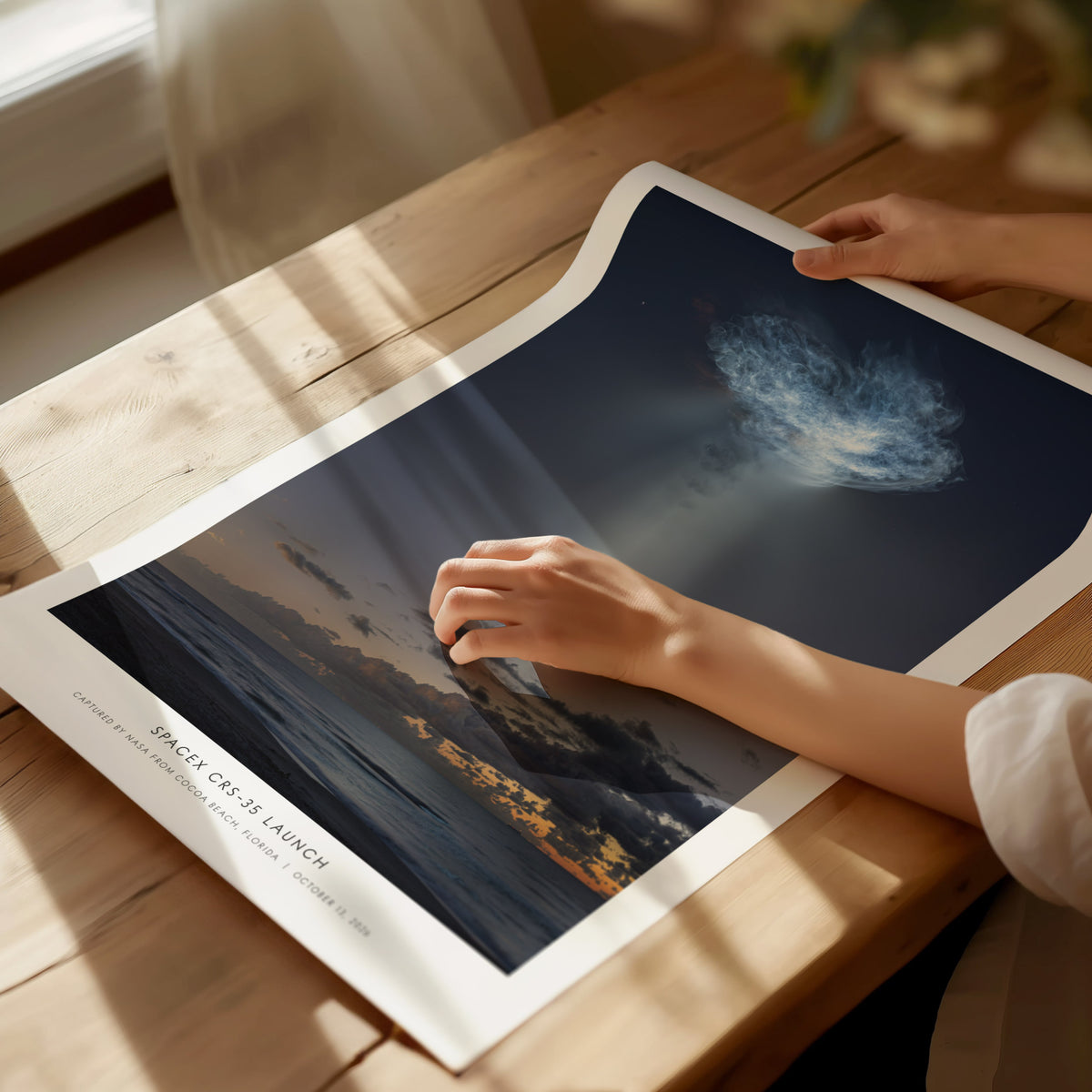 SpaceX CRS-35 Launch Poster | Captured by NASA From Cocoa Beach, Florida Space Photography Wall Art — giclée print detail on