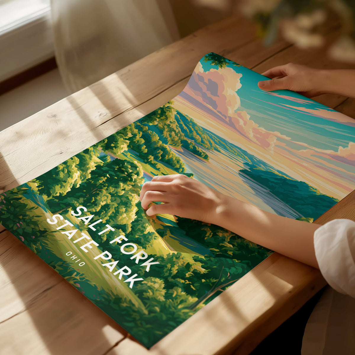 Salt Fork State Park, Ohio Poster | Lakeside Forest Retreat Wall Art — giclée print detail on matte paper