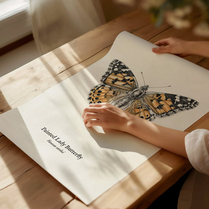 Painted Lady Butterfly Poster | Vintage Vanessa cardui Zoological Illustration Wall Art — giclée print detail on matte paper