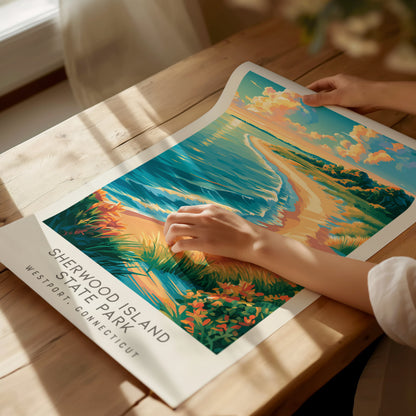 Sherwood Island State Park Matte Border Poster | Westport, Connecticut Coastal Beach Decor — giclée print detail on matte pap