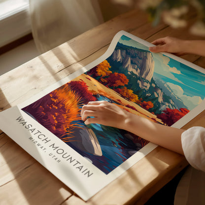Wasatch Mountain Matte Border Poster | Midway, Utah Travel Wall Art — giclée print detail on matte paper