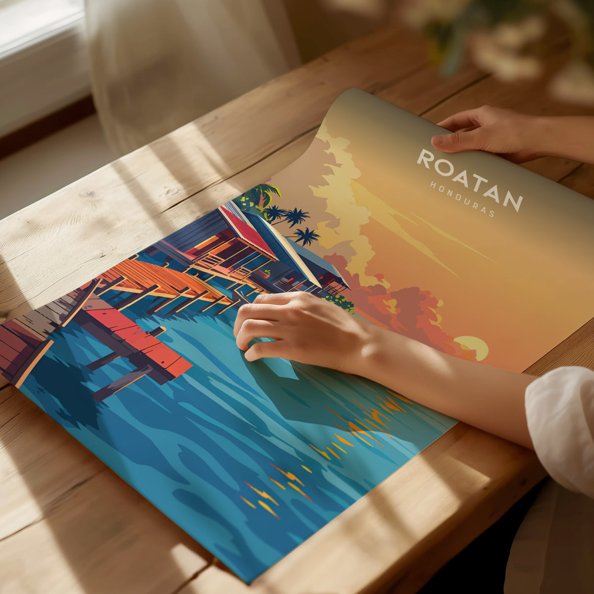 Roatan, Honduras Poster | Caribbean Island Coastal Beach Decor Wall Art — giclée print detail on matte paper