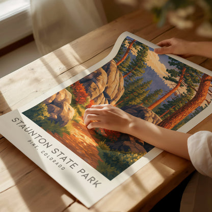 Staunton State Park Matte Border Poster | Pine, Colorado Destination Print Travel Wall Art — giclée print detail on matte pap