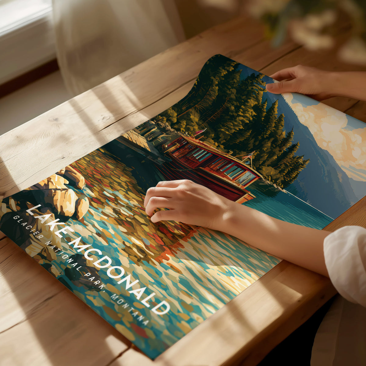 Lake McDonald, Glacier National Park, Montana Poster | Mountain Lake Reflections Destination Print Wall Art — giclée print de