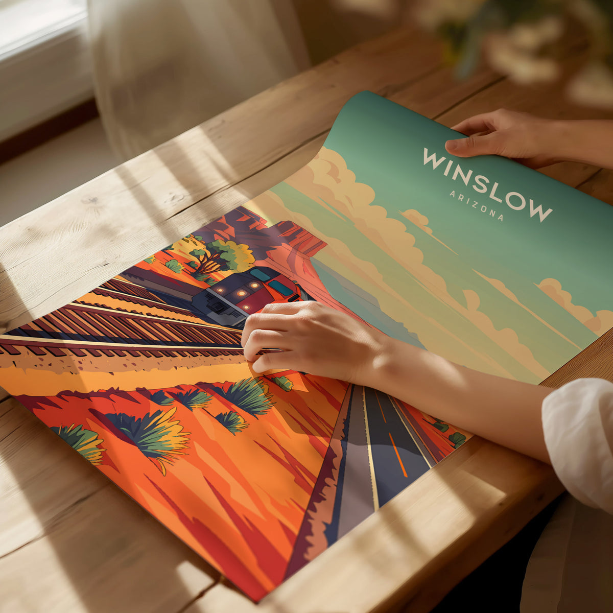 Winslow, Arizona Poster | Route 66 Desert Destination Print Wall Art — giclée print detail on matte paper