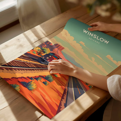 Winslow, Arizona Poster | Route 66 Desert Destination Print Wall Art — giclée print detail on matte paper