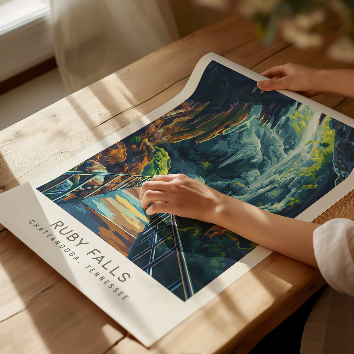 Ruby Falls Matte Border Poster | Chattanooga, Tennessee Destination Print — giclée print detail on matte paper