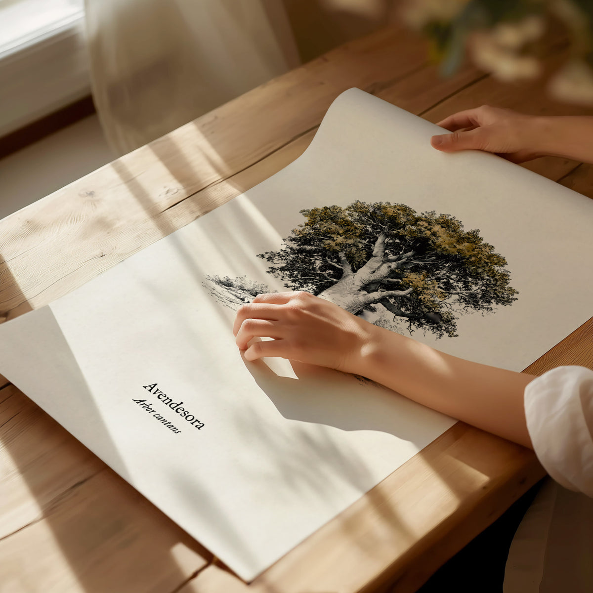 Avendesora Poster | Arbor Cantans Pen and Ink Print | Vintage Botanical Illustration Wall Art — giclée print detail on matte
