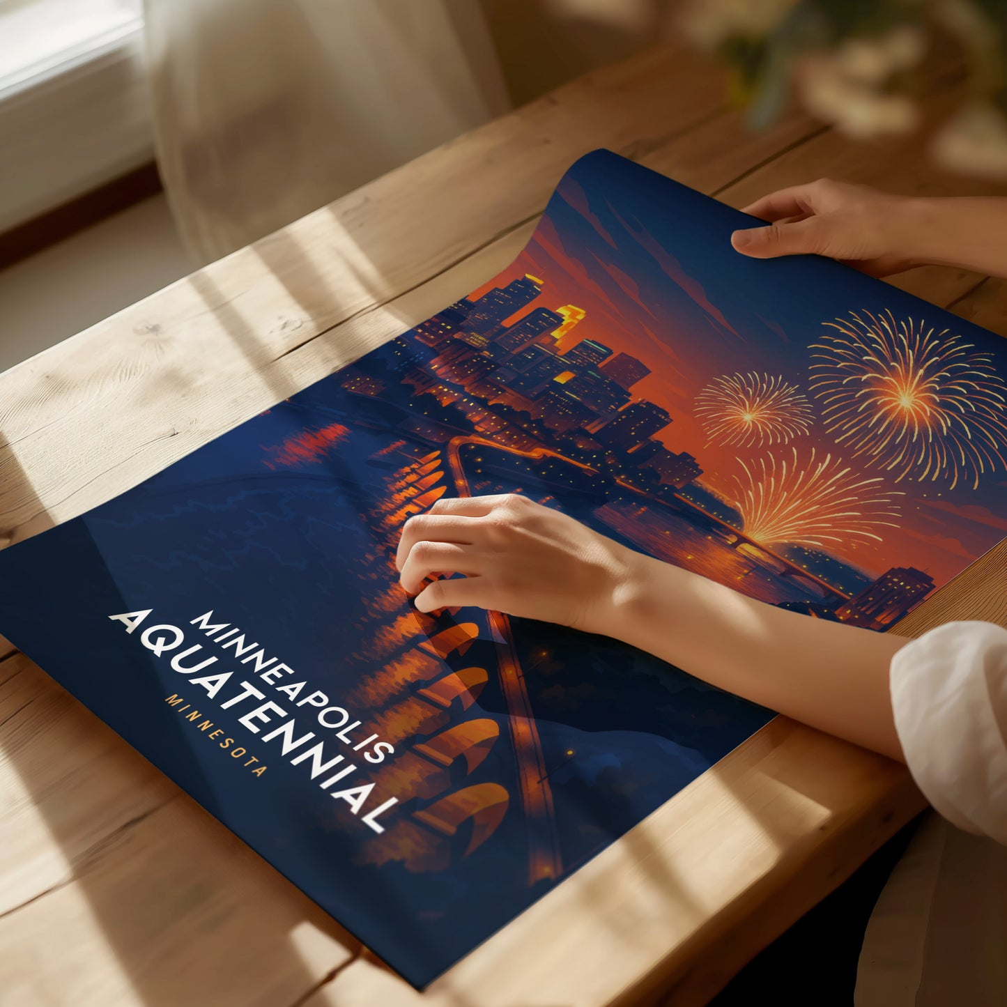 Minneapolis Aquatennial Poster | Stone Arch Bridge Fireworks Art