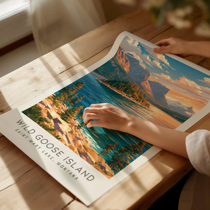 Wild Goose Island Matte Border Poster | Saint Mary Lake, Montana Travel Wall Art — giclée print detail on matte paper