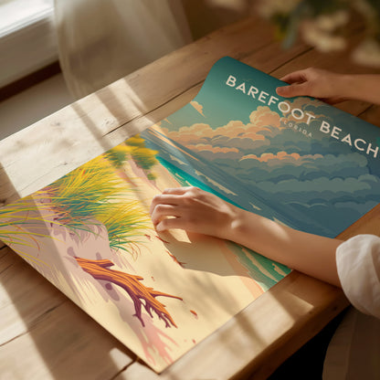 Barefoot Beach, Florida Poster | Sun-Drenched Gulf Coast Art Wall Art — giclée print detail on matte paper