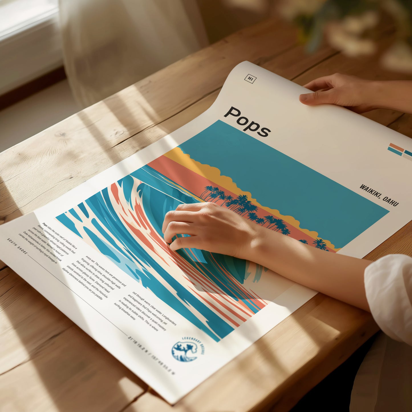 Populars, Hawaii Poster | Golden Hour Surf Break Wall Art — giclée print detail on matte paper