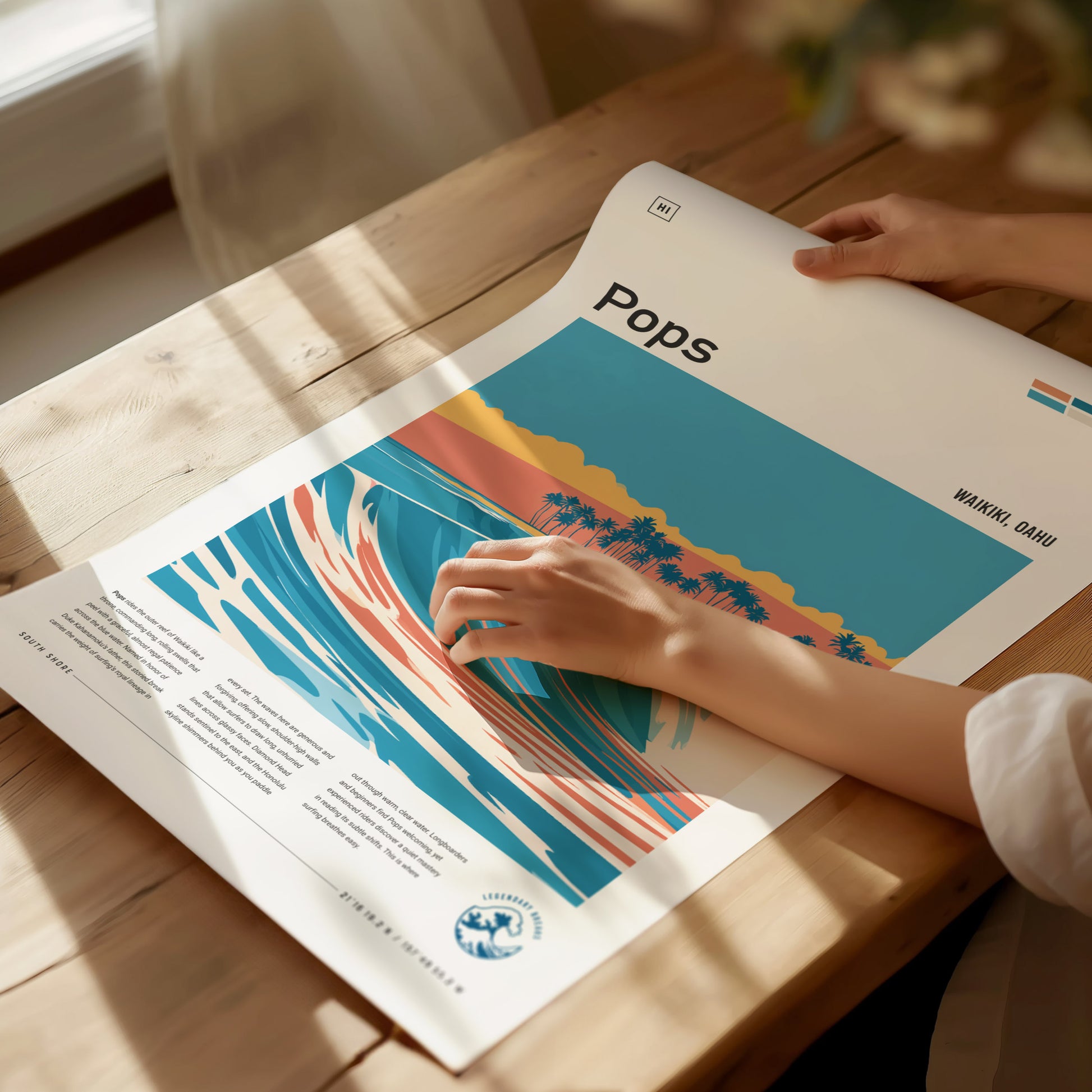 Populars, Hawaii Poster | Golden Hour Surf Break Wall Art — giclée print detail on matte paper