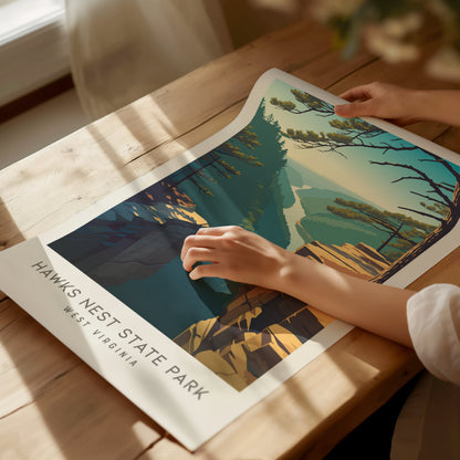 Hawks Nest State Park Matte Border Poster | West Virginia Destination Print Travel Wall Art — giclée print detail on matte pa