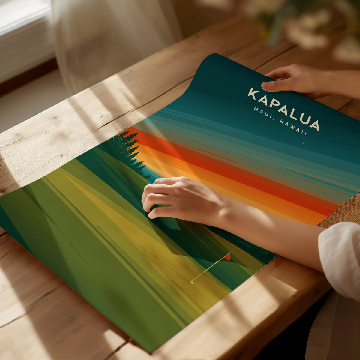Kapalua Plantation Course, Maui, Hawaii Poster | Tropical Links Golfer Gift Wall Art — giclée print detail on matte paper