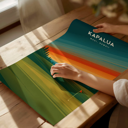 Kapalua Plantation Course, Maui, Hawaii Poster | Tropical Links Golfer Gift Wall Art — giclée print detail on matte paper