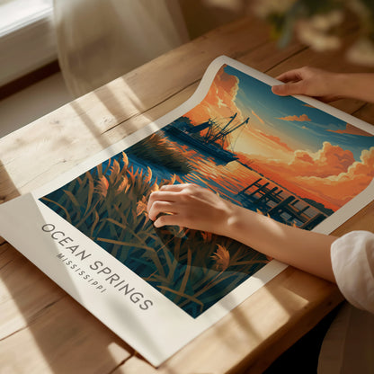 Ocean Springs Matte Border Poster | Mississippi Vacation Wall Art — giclée print detail on matte paper