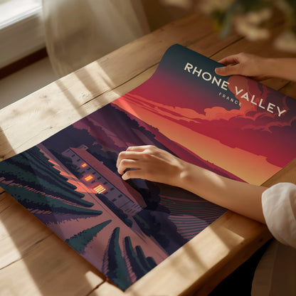 Rhône Valley, France Poster | Vineyard & River Countryside Wall Art — giclée print detail on matte paper