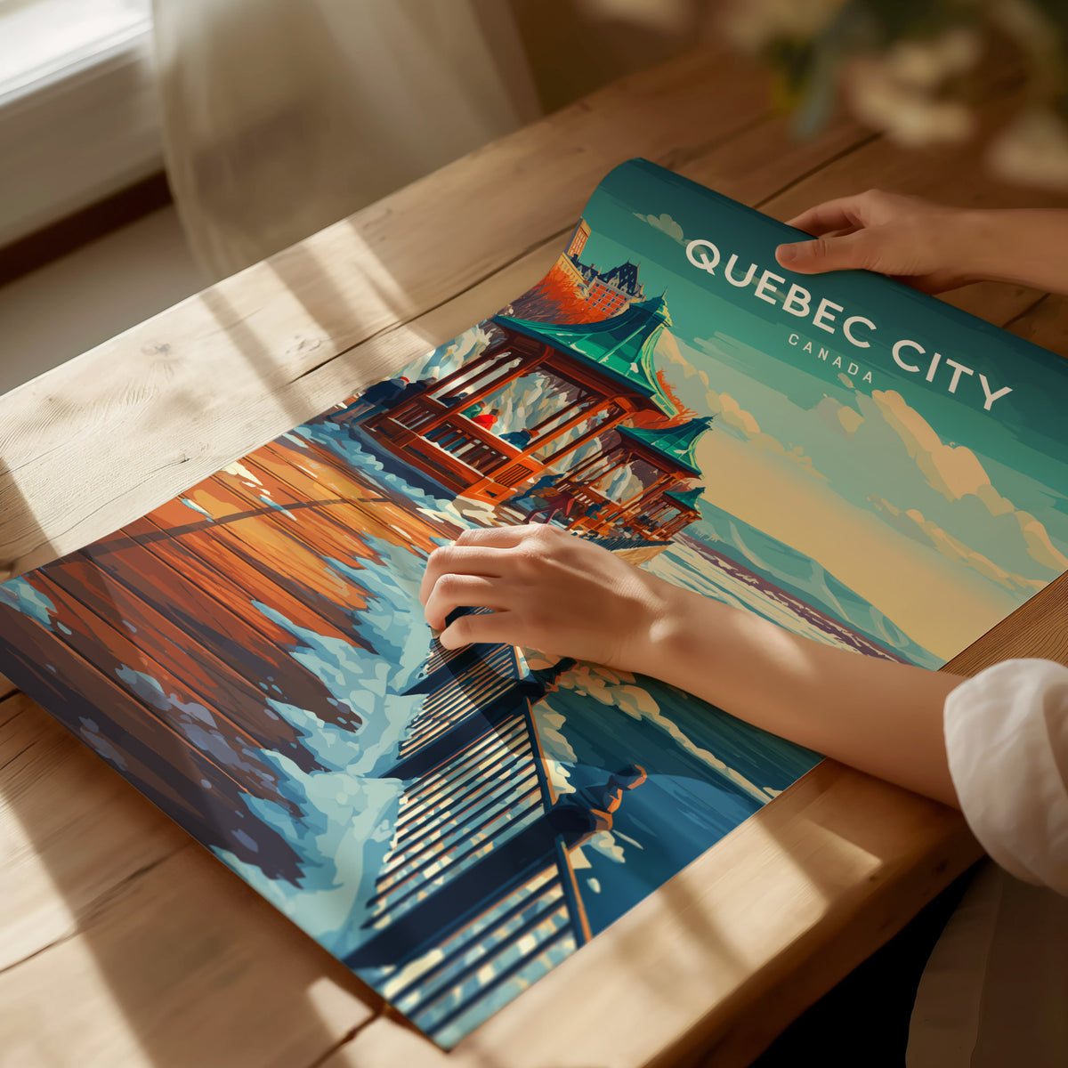 Quebec City, Canada Poster | Old World Charm Cobblestone Streets Wall Art — giclée print detail on matte paper