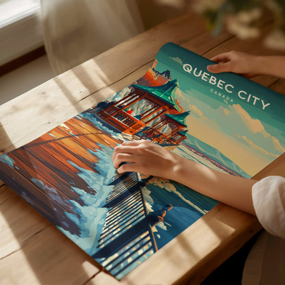 Quebec City, Canada Poster | Old World Charm Cobblestone Streets Wall Art — giclée print detail on matte paper