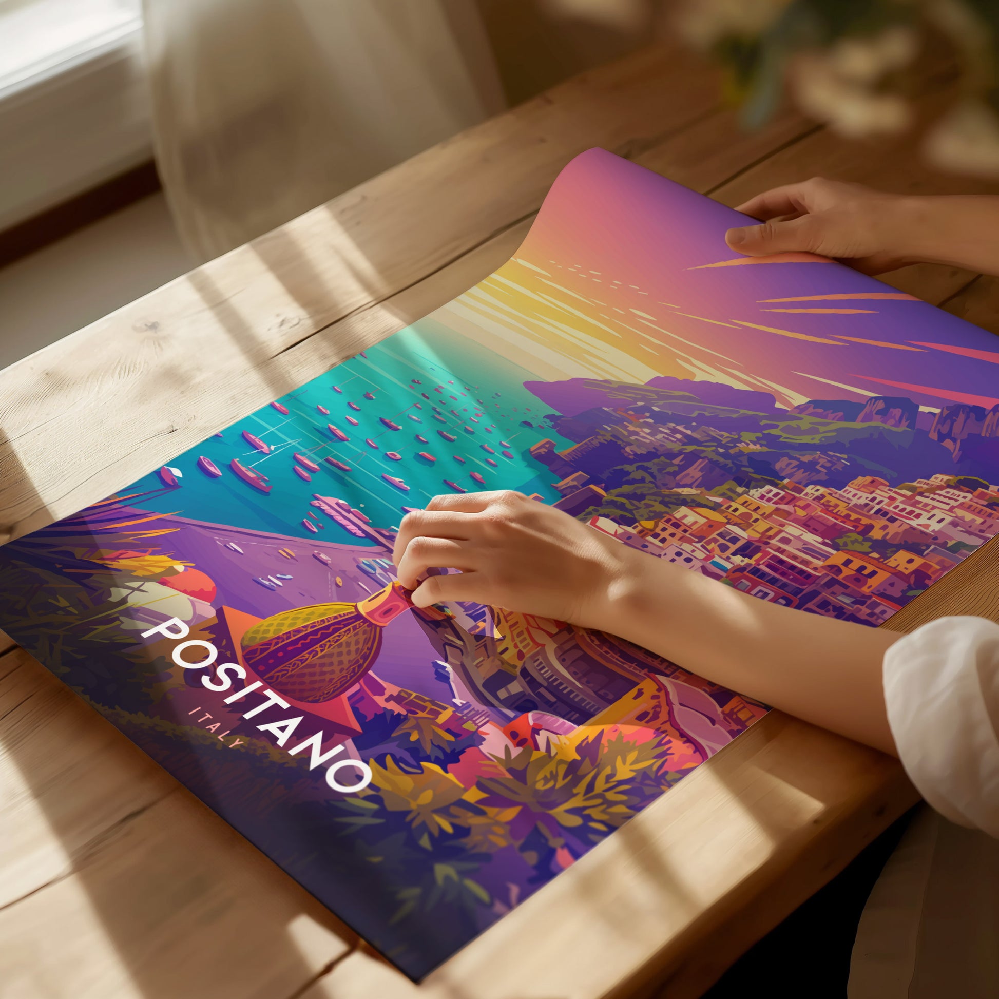 Positano Sunset Poster | Amalfi Coast Italy Wall Art Print